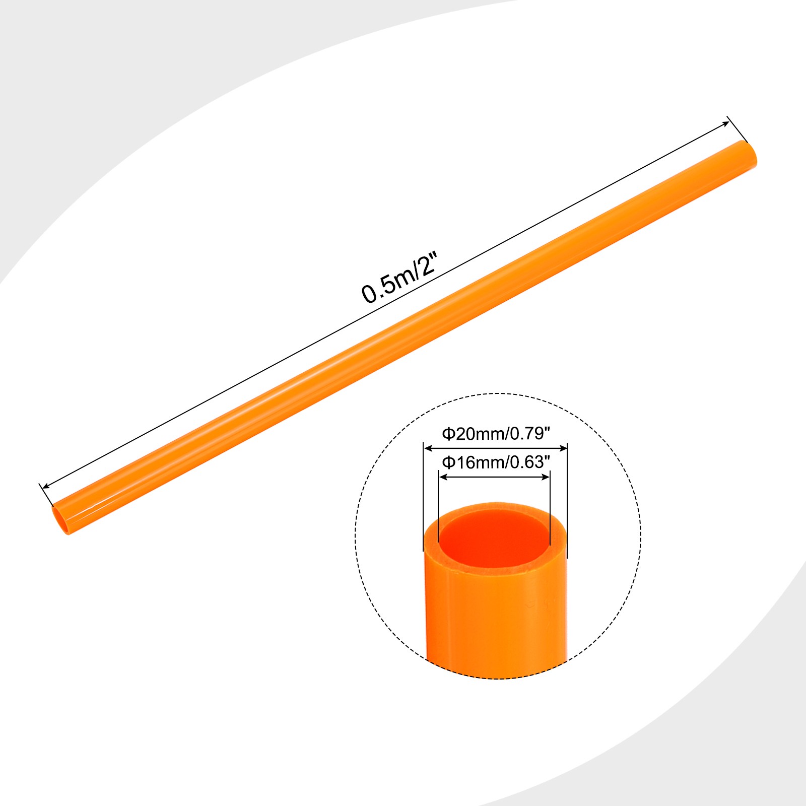 PVC Rigid Round Pipe 16mm ID 20mm OD 500mm Orange High Impact