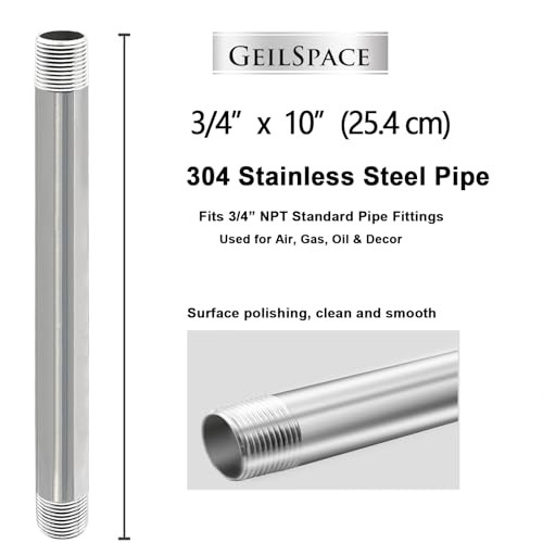 Stainless Steel Pipe, 304 Pipe Nipple Fits Standard 3/4 Inch 3/4″ x 10″