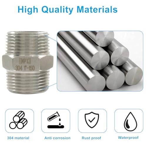 NPT Hex Nipple Pipe Fittings – Premium 304 Stainless Steel 1″ Male x 1″ Male