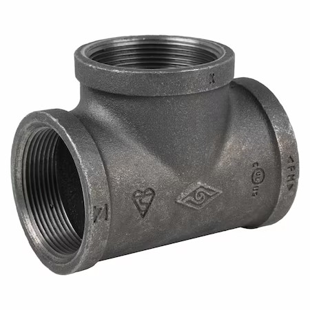 Zoro Select 793Fg8 Tee Black Coated Malleable Iron Pipe Fitting, 2″ Pipe,,