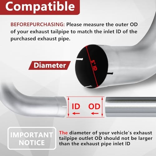 Exhaust 90 Degree Tube 5″ OD,Exhaust Elbow 90 Degree 5″ 90 Degree 5″ID/OD 18″
