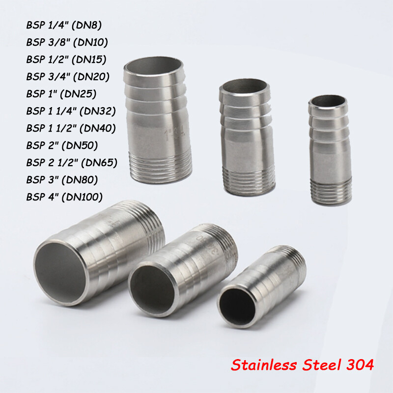 Stainless Steel Hosetail Hose Joiner Barbed Connector 1/4″ – 4″ BSP Male Thread