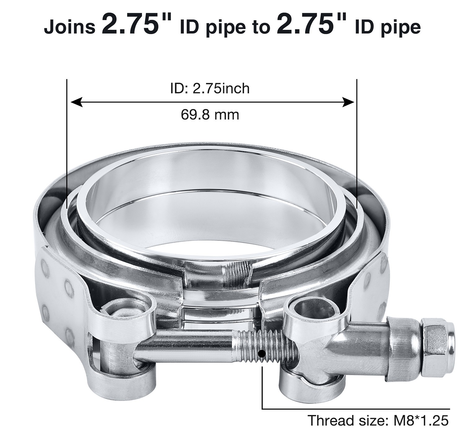 2.75″ V Band Clamp with Flange 2PCS Stainless Steel Male Female Replacement 8PC
