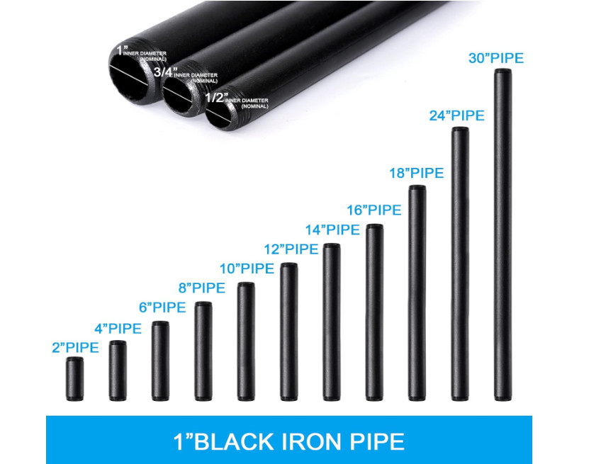 Tubería de hierro negro pintado de 1″ x 30″, paquete de 4 piezas roscadas, acaba