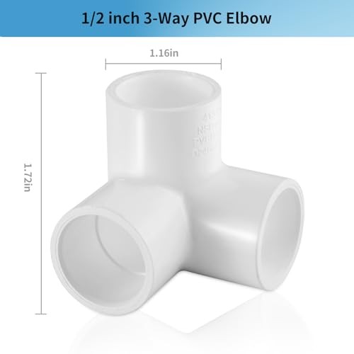 LESSO 10Pack PVC Pipe,1/2″ Tee Elbow 3-Way Fittings 1/2 Inch 3-Way Elbow