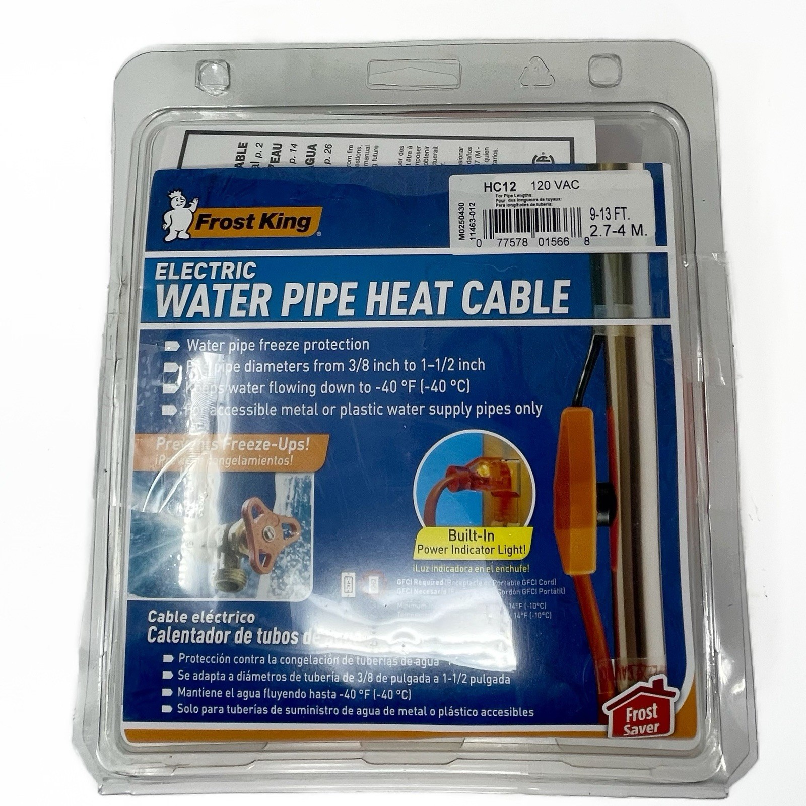 Frost King 9-13 Foot 120V Electric Water Pipe Heat Cable HC12 New!
