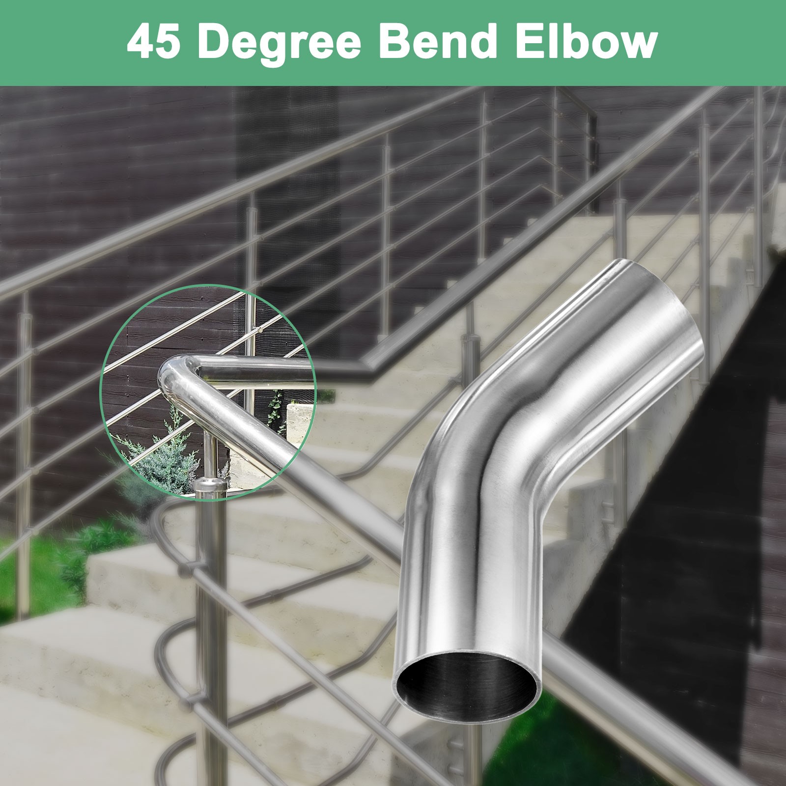 2-Pack OD 1.5 Inch 45 Degree Mandrel Bend Elbow, Thicken 1.5 mm Height 140 mm