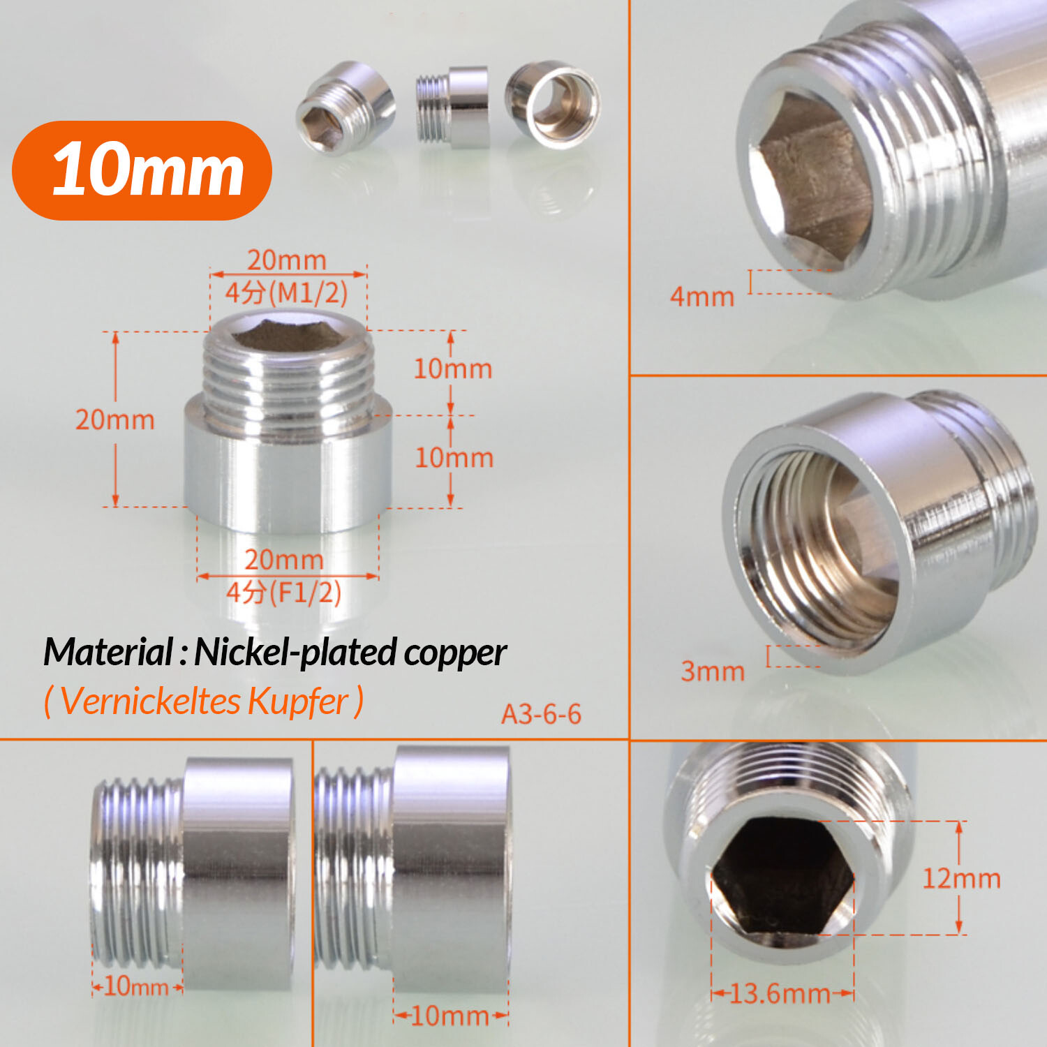 1/2″ BSP Extension Pipe Female x Male Chrome Plated Brass Length 10mm to 500mm