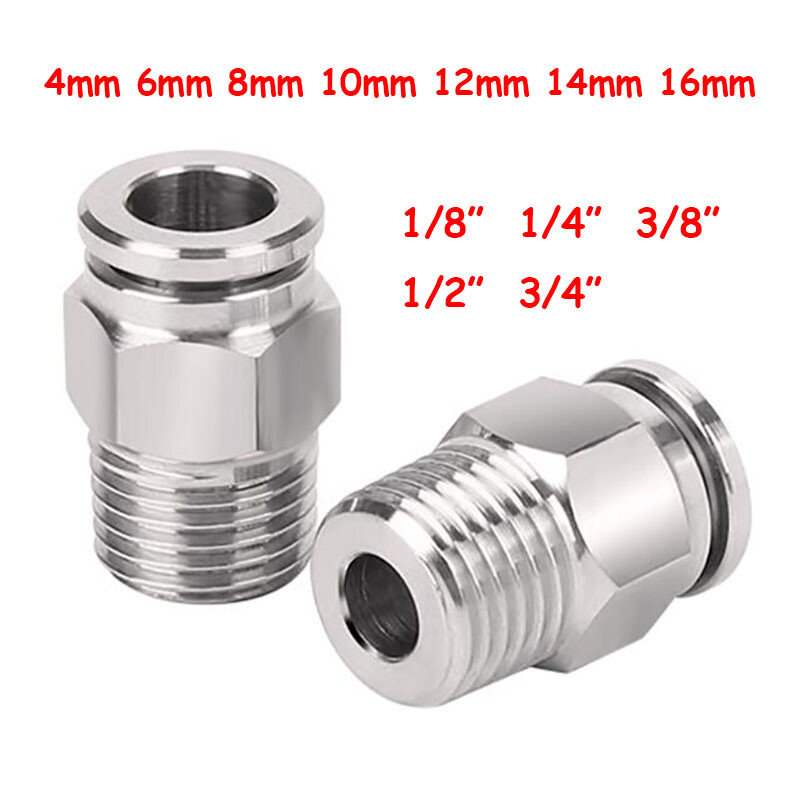 4 to 16mm Stainless Steel Male Stud Push In Fit Pneumatic Fitting Connector Hose