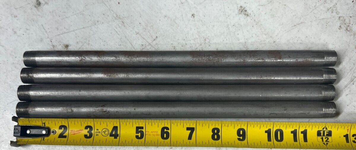 Lot of 4) 3/8″ x 12-1/2″ GAV Pipe Nipple Schedule 40 Galvanized Steel Male Ends