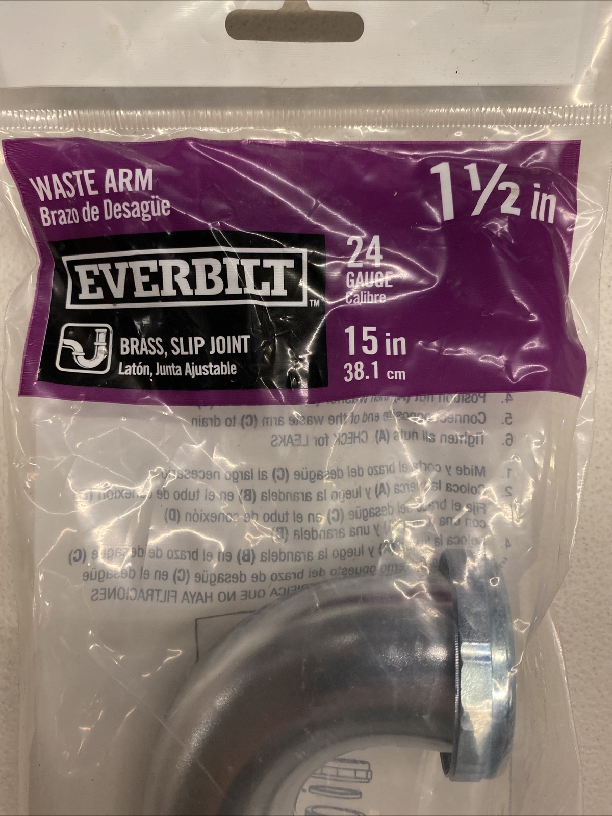 NEW Everbilt 1-1/2 in. x 15 in. Chrome-Plated Brass Slip-Joint Sink Drain Outlet