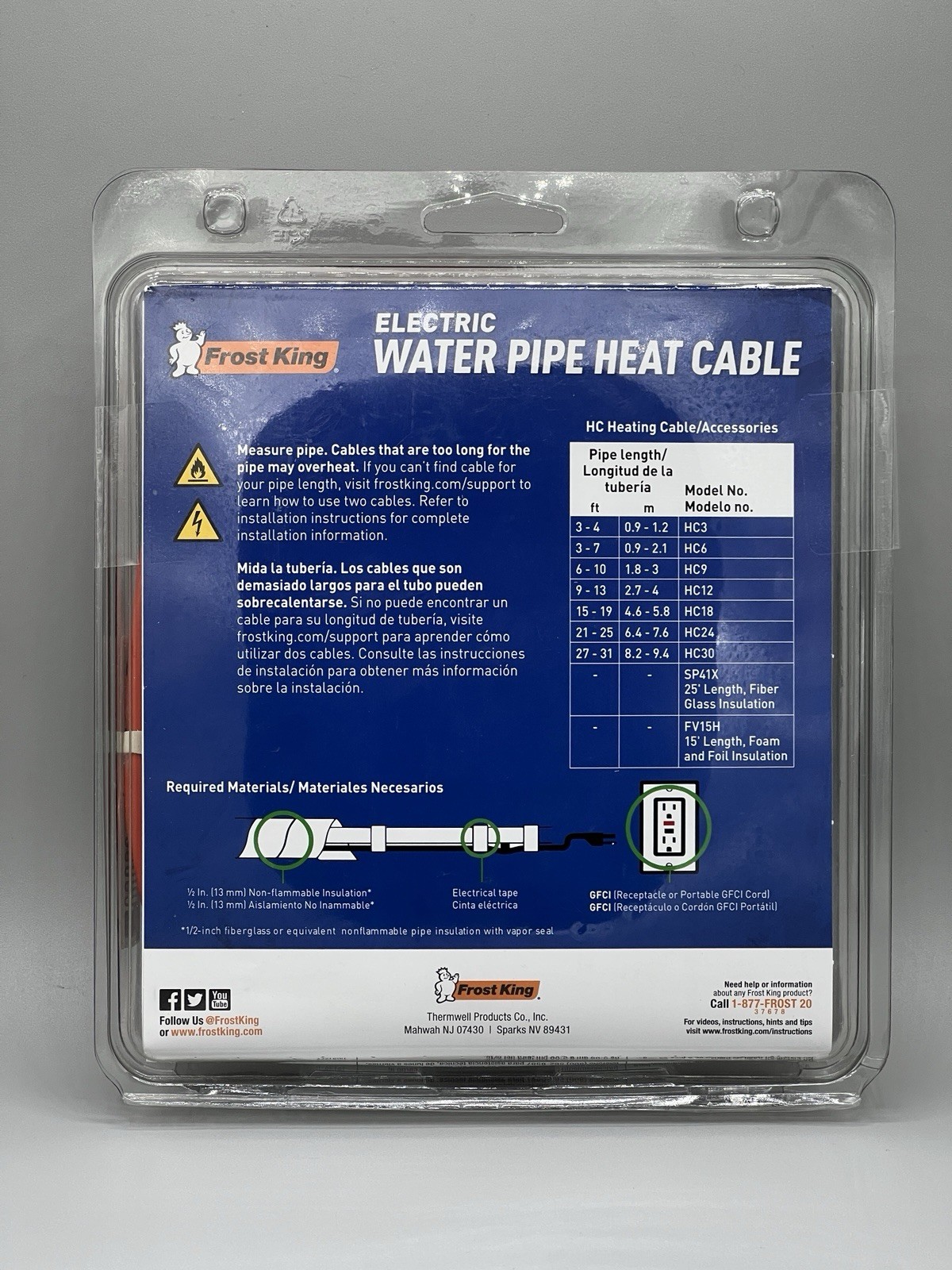 FROST KING Electric Water Pipe Heat Cable 12ft / -40F Degrees Freeze Protection