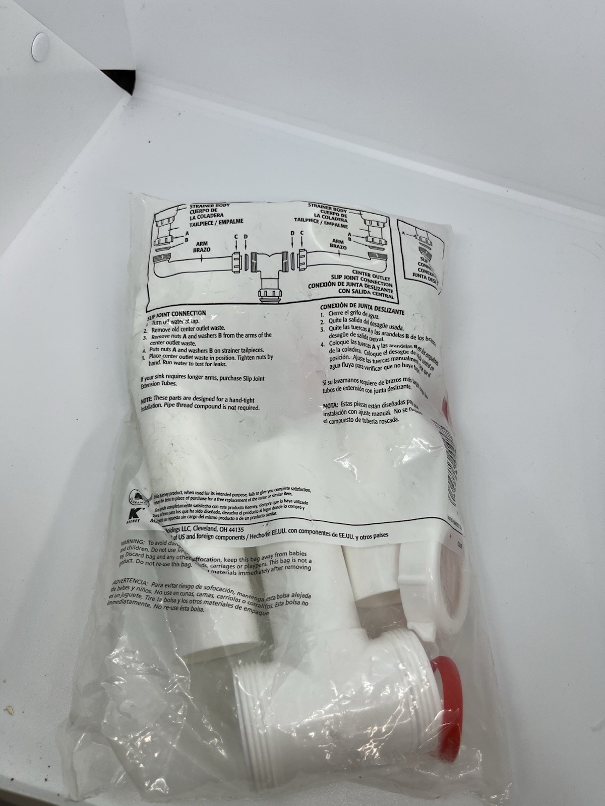 Keeney 1-1/2″ x 16″ Center Outlet Waste Kit Double Bowl Sink White 130A-16WK