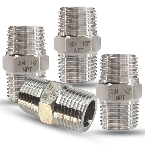 1/2″ NPT Male Hex Nipple Pipe Fittings, 304 Stainless Steel 1/2 1/2″ male, 4pcs