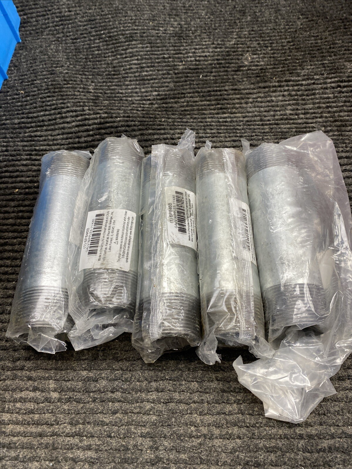 (Lot of 5) Galvanized Steel Pipe Nipple 1-1/4″ X 6″