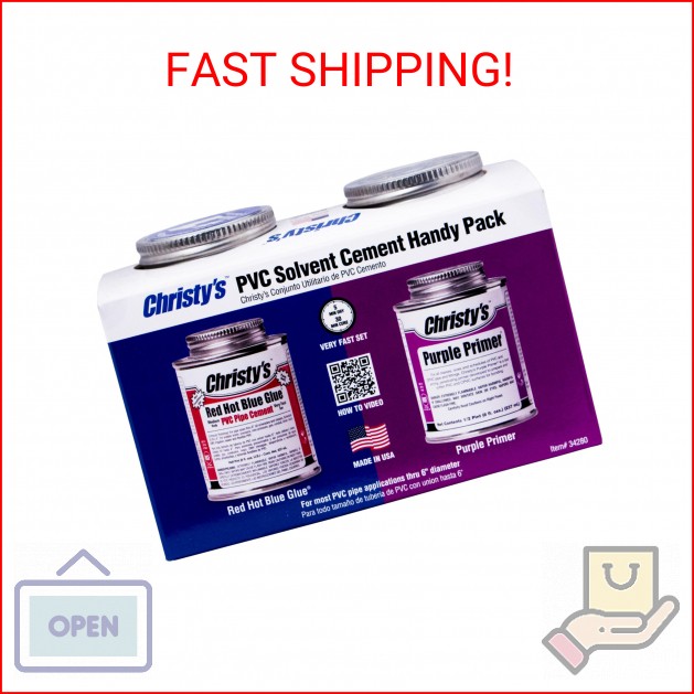 Christy’s Handy Pack: Red Hot Blue Glue Medium Body PVC Cement and Purple Primer