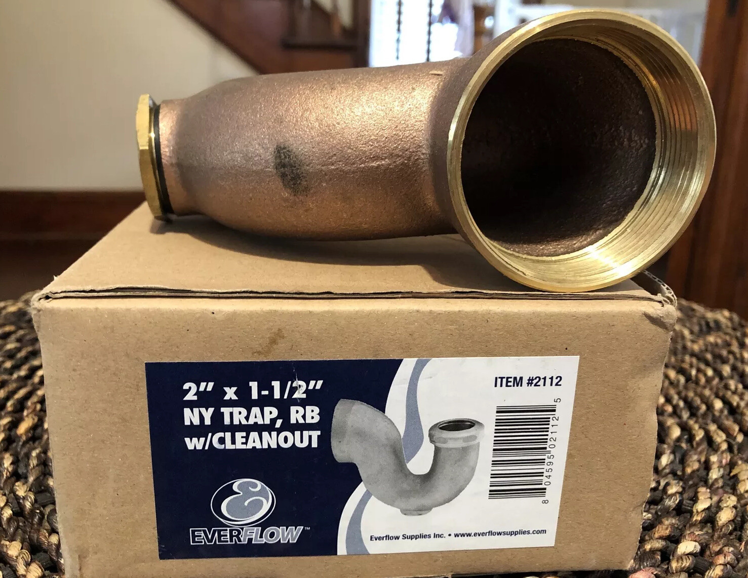 EVERFLOW Supplies 2” x 1-1/2” NY Trap, RB with Cleanout Item 2112 Rough Brass