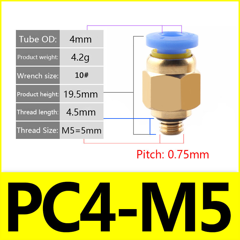 Pneumatic Straight Male Stud Hose Tube Air Line Inline Push Fit Connector M5-M16