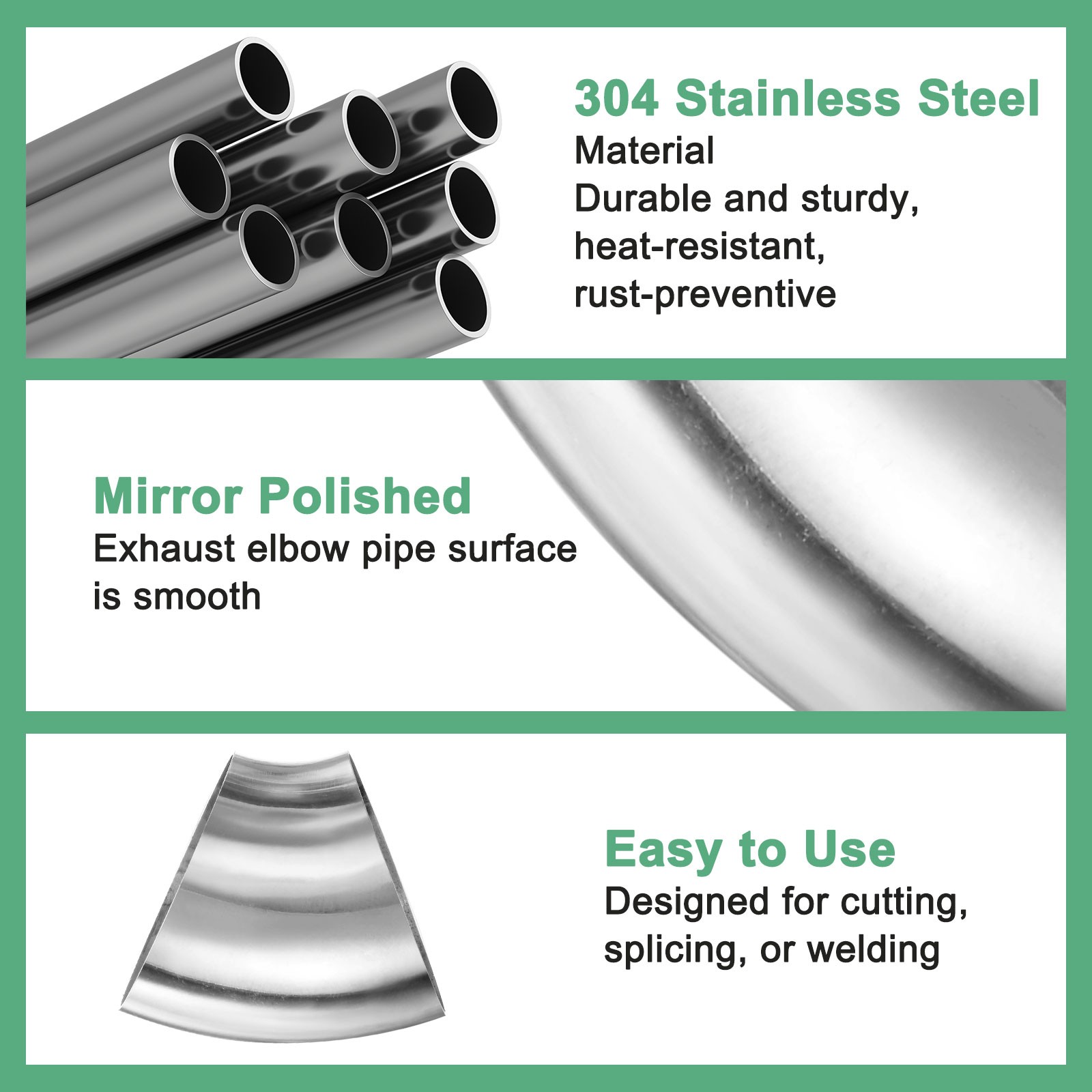 2-Pack OD 3 Inch 45 Degree Mandrel Bend Elbow, Thicken 1.5 mm Height 85 mm