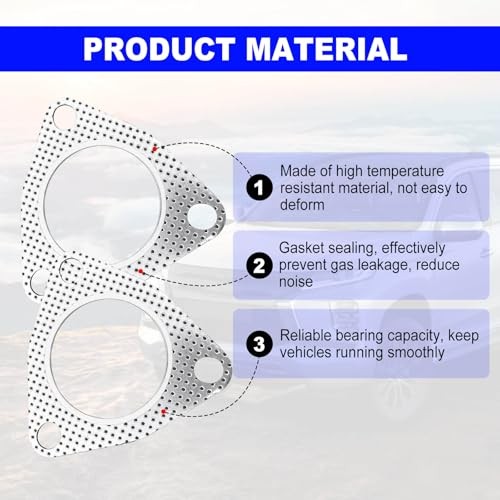 2 PCS Car Exhaust Gaskets, 2.5″ 3-Bolt Exhaust Pipe Connector Gasket,