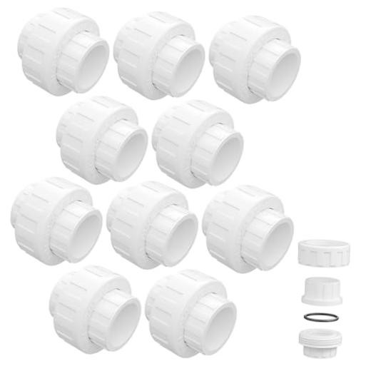 Pcs PVC Union Coupling, Socket x Socket | Fits Standard 3/4″ SCH 40 3/4 Inch 10