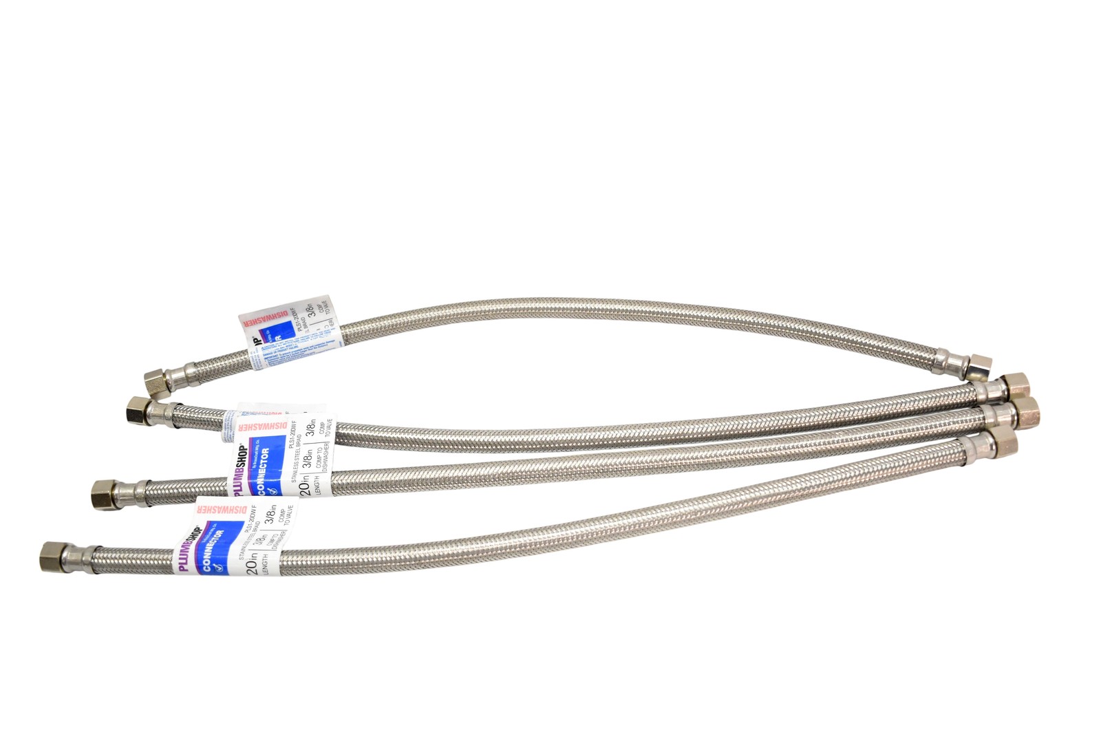 Lot Of 4 Plumbshop Dishwasher Connector 20 In 3/8 Comp X 3/8 Stainless Braid