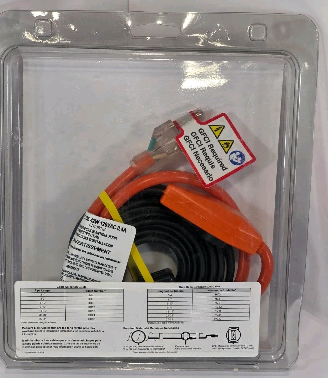 Frost King Electric Water Pipe Heat Cable (3-7 ft./0.9-1.2 M) HC06