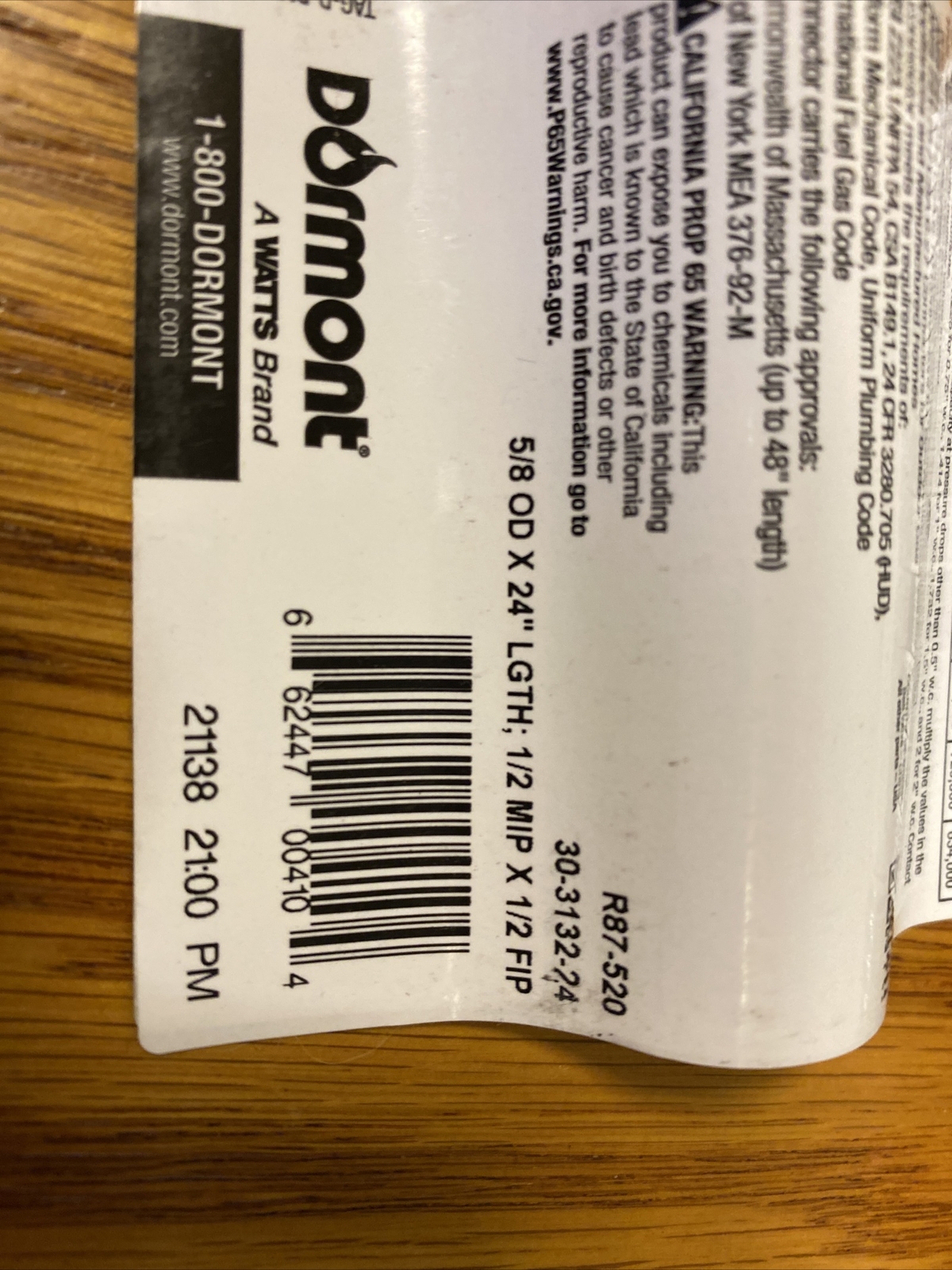 Dormont 30-3132-24 SS Brand new -Flex. 5/8 OD X 24” LGTH; 1/2 MIP X 1/2 FIP