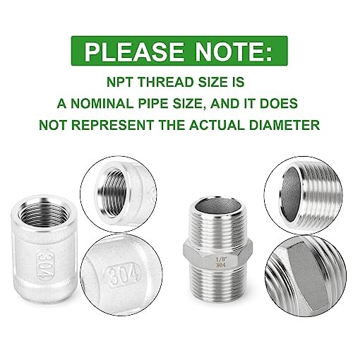 12PCS 304 Stainless Steel Hex Nipple 1/8″ MNPT × 1/8″ MNPT，Coupling 1/8″ NPT