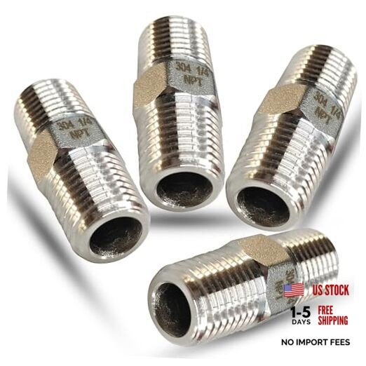 1/4″ NPT Male Hex Nipple Pipe Fittings, 304 Stainless Steel 1/4 1/4″ male, 4pcs