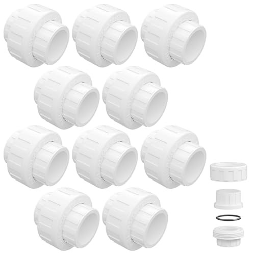 Pcs PVC Union Coupling, Socket x Socket | Fits Standard 3/4″ SCH 40 3/4 Inch 10
