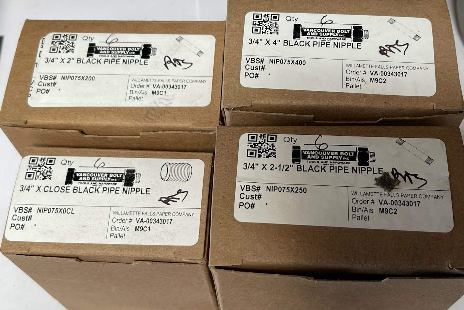 3/4″ X CLOSE, 2, 2.5, 4” BLACK PIPE NIPPLE Pipe Nipple Sch 80 Qty. 24 (25AG10)