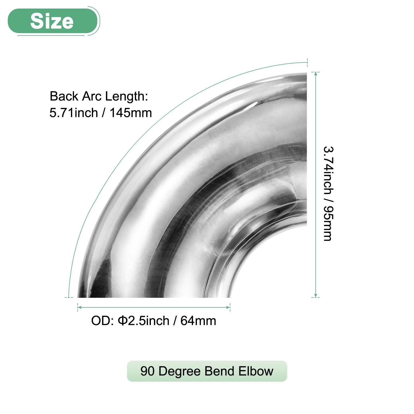 OD 2.5 Inch 90 Degree Mandrel Bend Elbow, Thicken 1.5 mm Height 95 mm