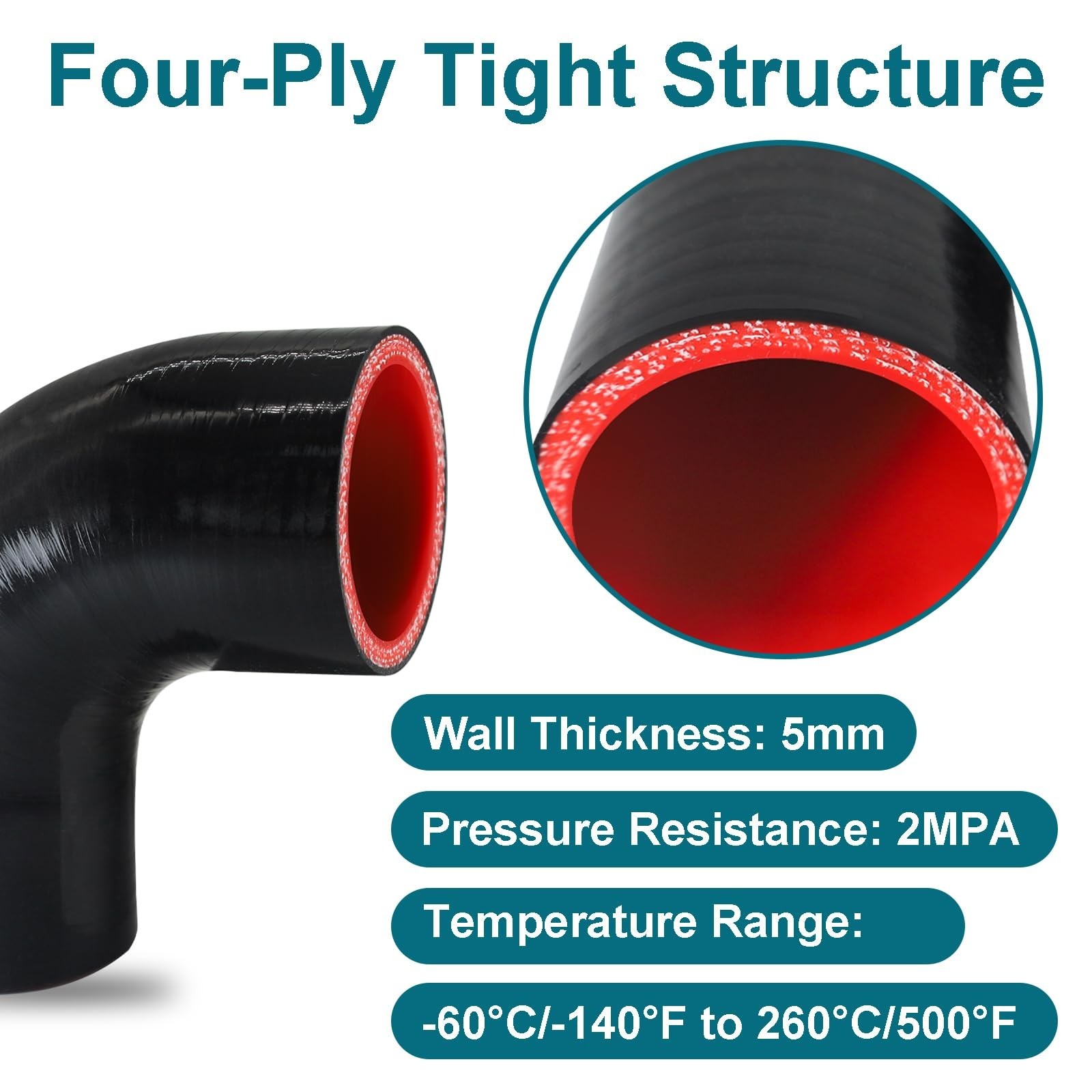 90 Degree Elbow ID 3” (76mm) Silicone Hose Coupler, Reinforced 4-layer Wall …