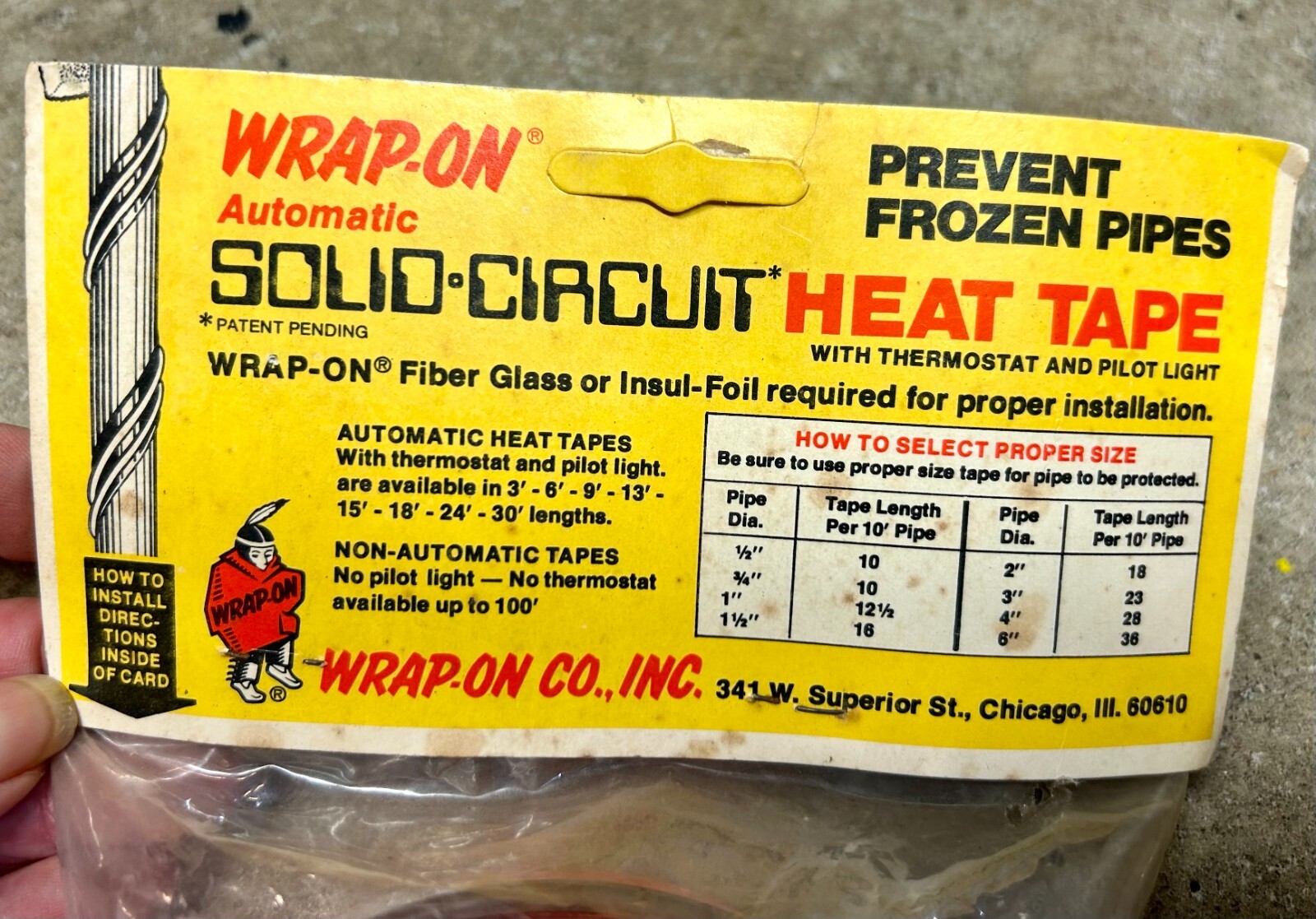 Vtg WRAP-ON #11030-T30TP Solid Circuit Heat Tape Length 30’ 120V 150W,Thermostat