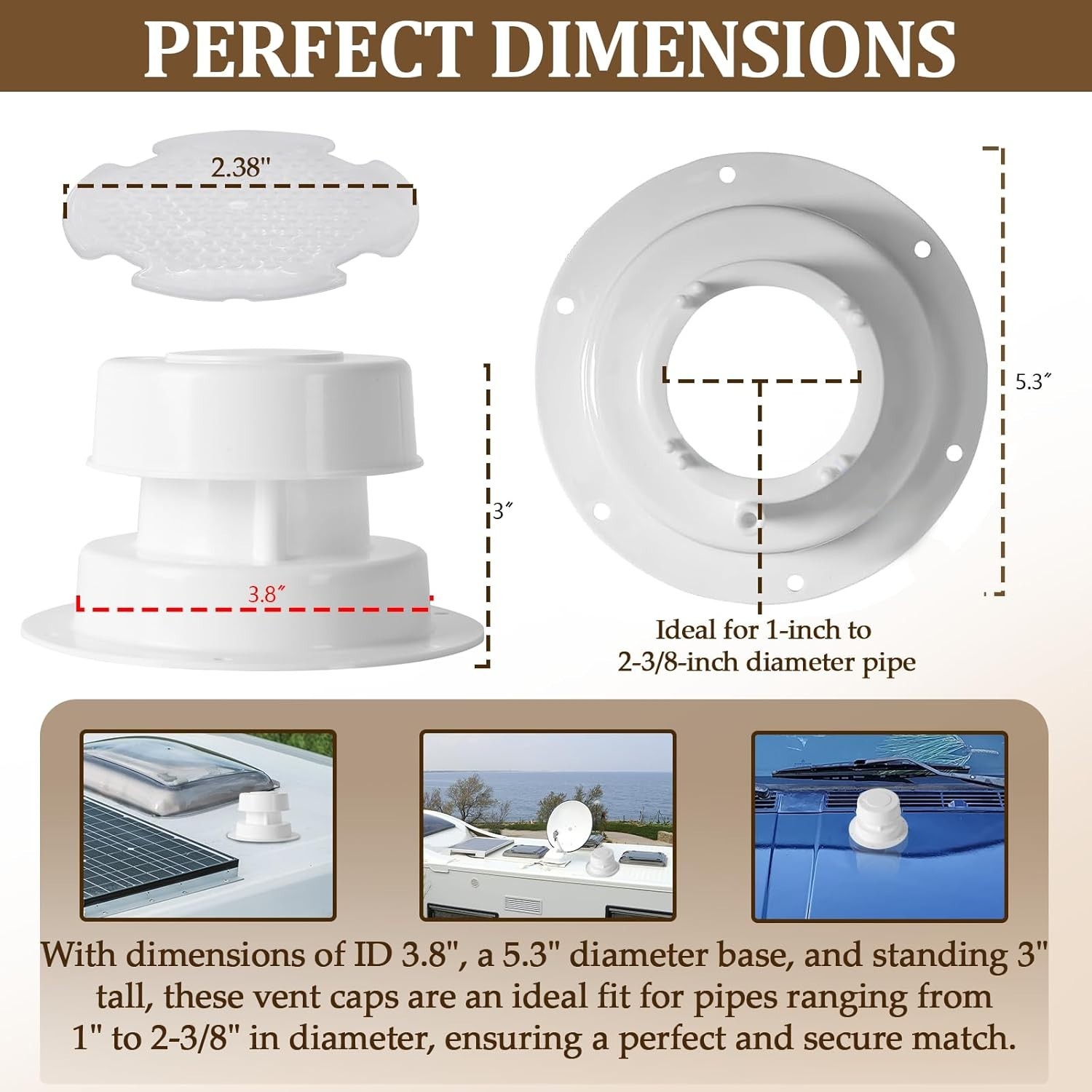 (2 Pack, White RV Roof Vent Cover Kits with Putty Tape and Screws, Camper Vents