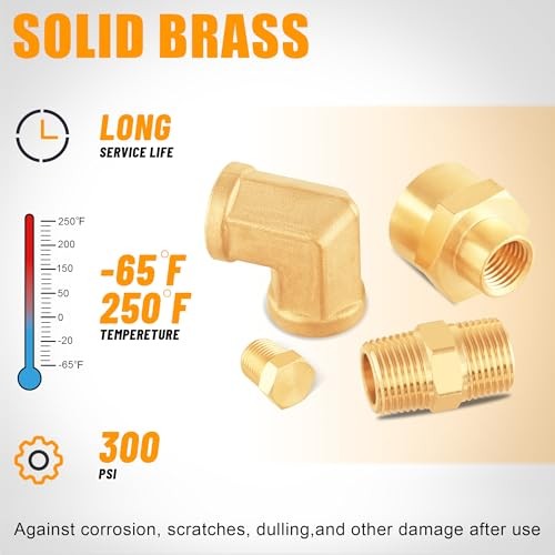 98PCS Brass Pipe Fittings Assortment Kit NPT Adapter,Reducer Bushing, Hex