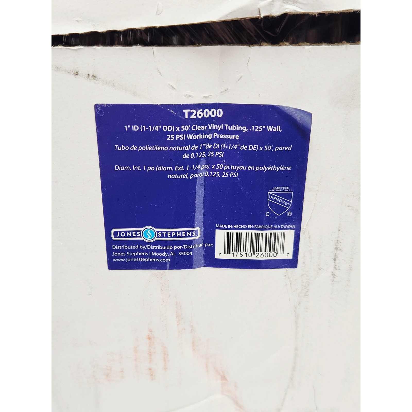 Jones Stephens T26000 1″ ID x 1-1/4″ OD 50 ft Clear Vinyl Tubing
