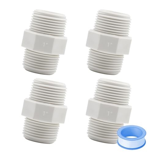 4PCS 1″ PVC Pipe Fitting Hex Nipple G1 Male X G1 Male Coupling G1 x G1 4pcs
