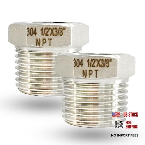 1/2″ NPT Male to 3/8″ NPT Female Hex Bushing Reducer, 304 1/2” MNPT x 3/8” FNPT