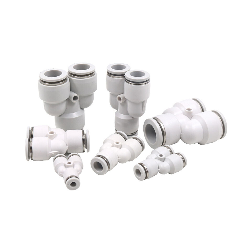 Pneumatic Push In Fittings Hose Tube Stem Join Adapter Tee Quick Connector White