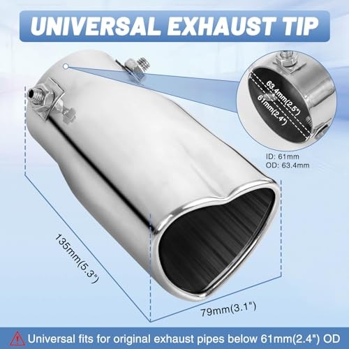 Heart Exhaust Tip 2.5″ Inlet, Adjustable Stainless Steel Single Pipe- Silver