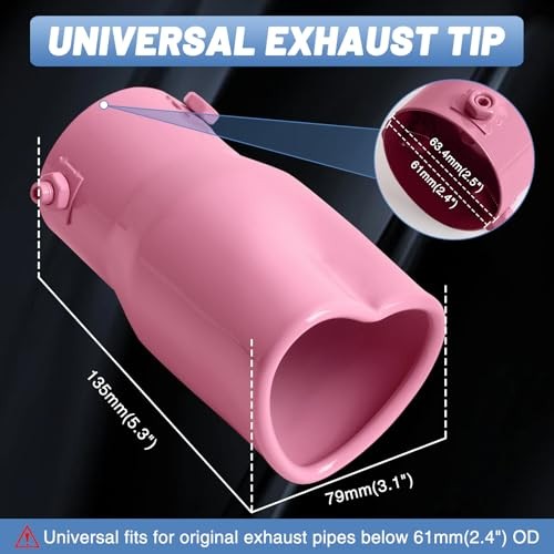 Heart Exhaust Tip 2.4″ ID/ 2.5″ OD, Adjustable Stainless Single Pipe- Pink