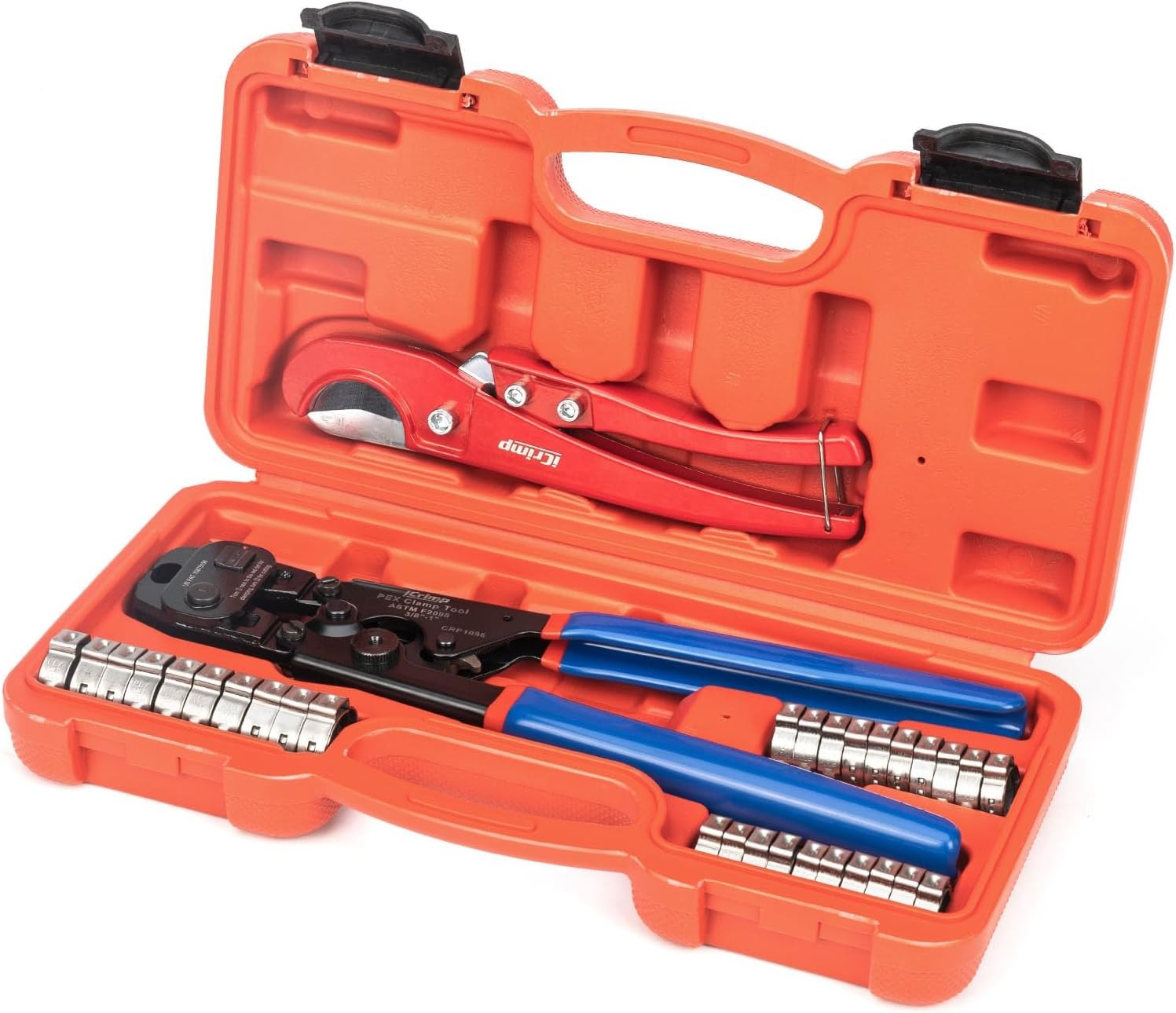 PEX Clamp Tool Kit w/ Rings & Tubing Cutter for 3/8–1″ PEX Cinch & Removal Tool