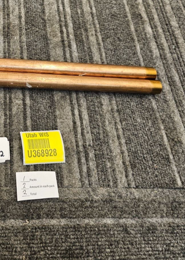 (QTY 2) 102605: 1/2″ x 15-1/2″ Standard Brass Nipple Tubes Threaded Both Ends