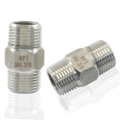 NPT Hex Nipple Pipe Fittings, Pack of 2 | 304 Stainless 3/8″ Male x 3/8″ Male