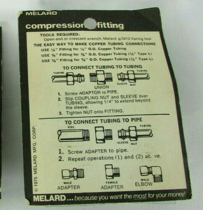 Brass Compression Elbow Fitting Lot (2) 3/8″ Elbow Vintage 1975 Package 27204