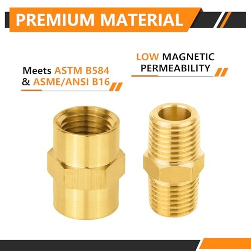 4-PCs Brass Pipe Fittings Combo, 2-PCs 1/4″ NPT Male 0.25 Inch 2Male + 2Female