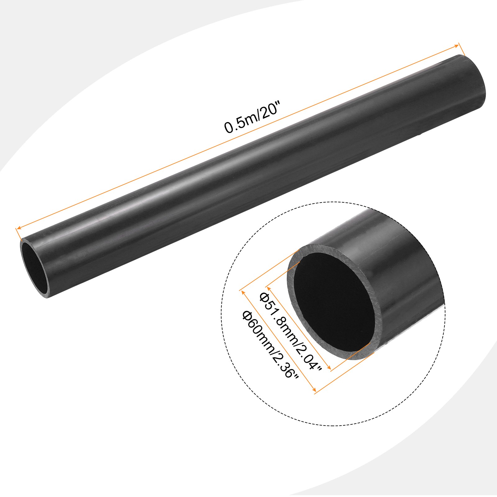 PVC Rigid Round Pipe 51.8mm ID 60mm OD 500mm Dark Grey High Impact