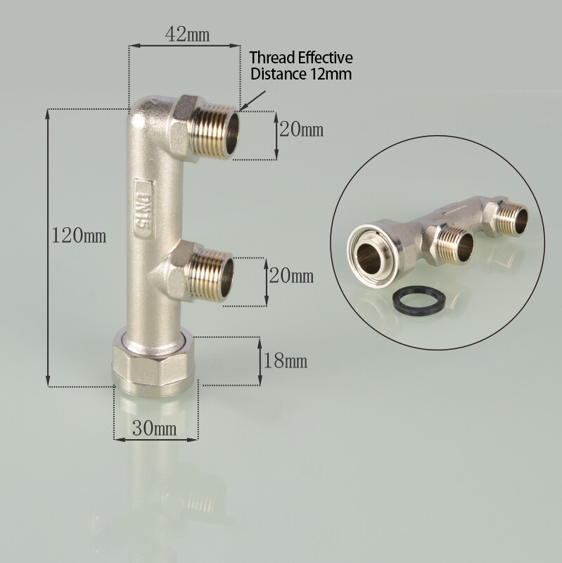 Brass Gas Meter Fitting M30 Female to 1/2″ Male Thread Union Connector Tee 3-Way
